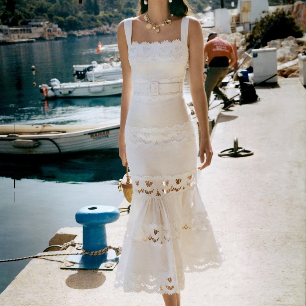 NWT Self-Portrait White Linen Dress